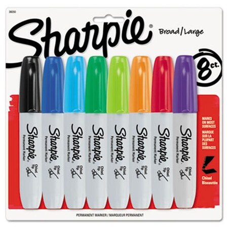 Sharpe Manufacturing Sharpie 38250PP Permanent Marker  5.3mm Chisel Tip  Assorted  8-Set 38250PP